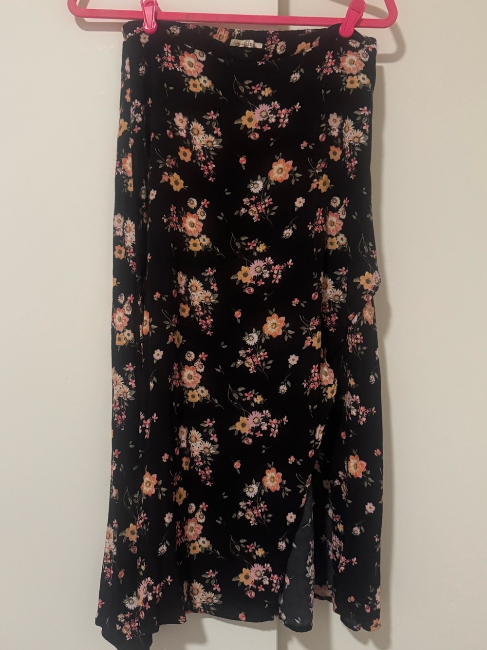Rewind Black Floral Midi Skirt with slit